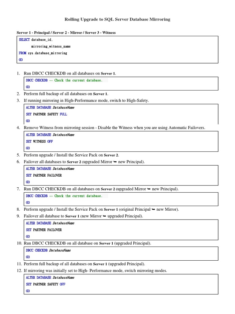 Rolling Upgrade To SQL Server Database Mirroring | PDF | Microsoft Sql ...