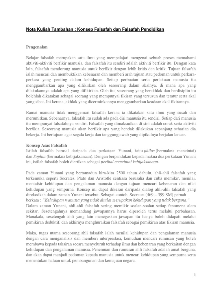 Nota Kuliah Tambahan Konsep Falsafah Dan Falsafah Pendidikan Pdf