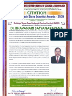 2009 02 28 AP Scientist Award Citation of Prof. Dr Bhavanari Satyanarayana, Department of Mathematics, Acharya Nagarjuna University