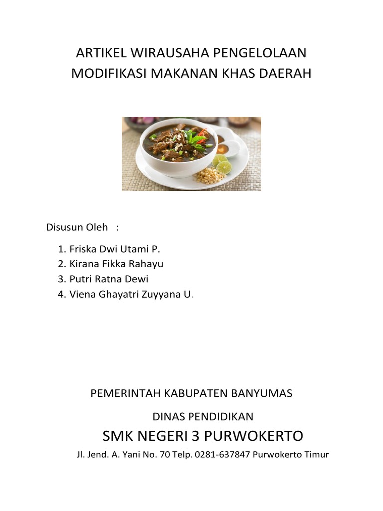 Artikel Wirausaha Pengelolaan Modifikasi Makanan Khas Daerah Pdf