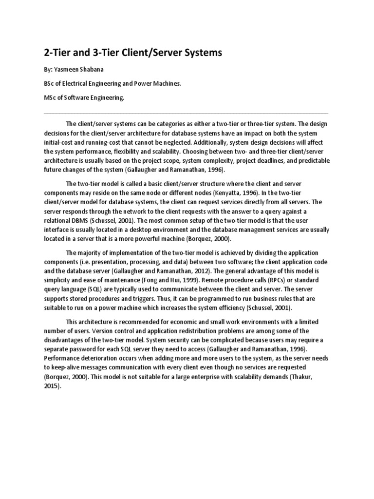 2-Tier and 3-Tier Client/Server Systems | PDF | Databases | Server ...
