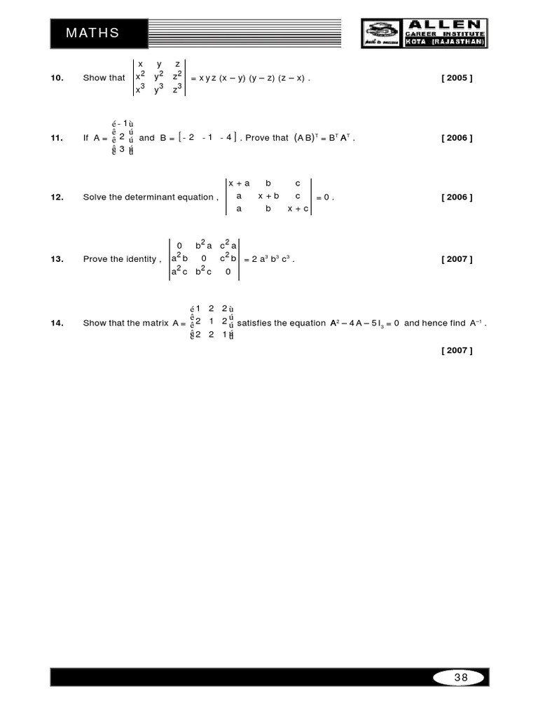 Matrice And Detetminants 1 Sine Matrix Mathematics
