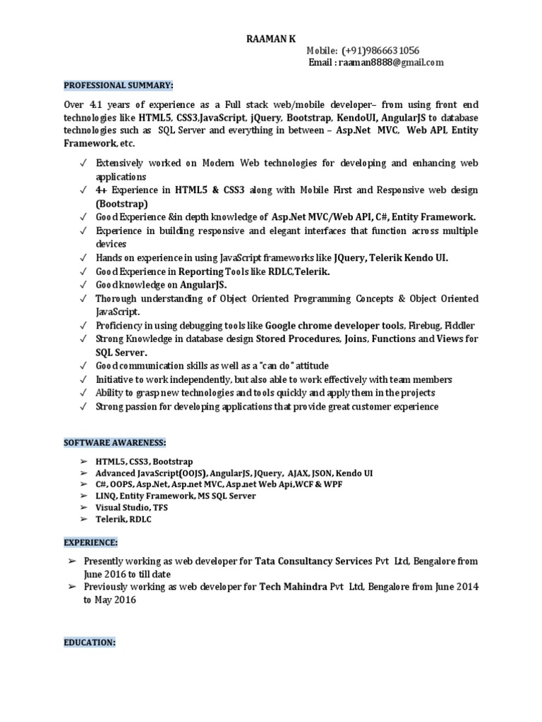 Full Stack Developer Resume Summary | PDF | Responsive Web Design ...