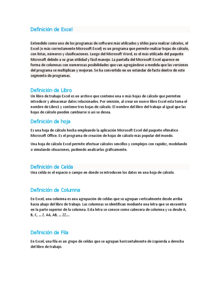 Definiciones Clave de Microsoft Excel | PDF | Métodos y materiales de ...