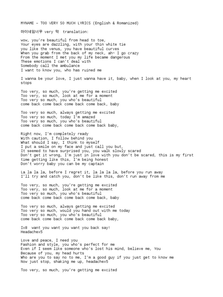 Myname Too Very So Much Lyrics English Romanized Pdf
