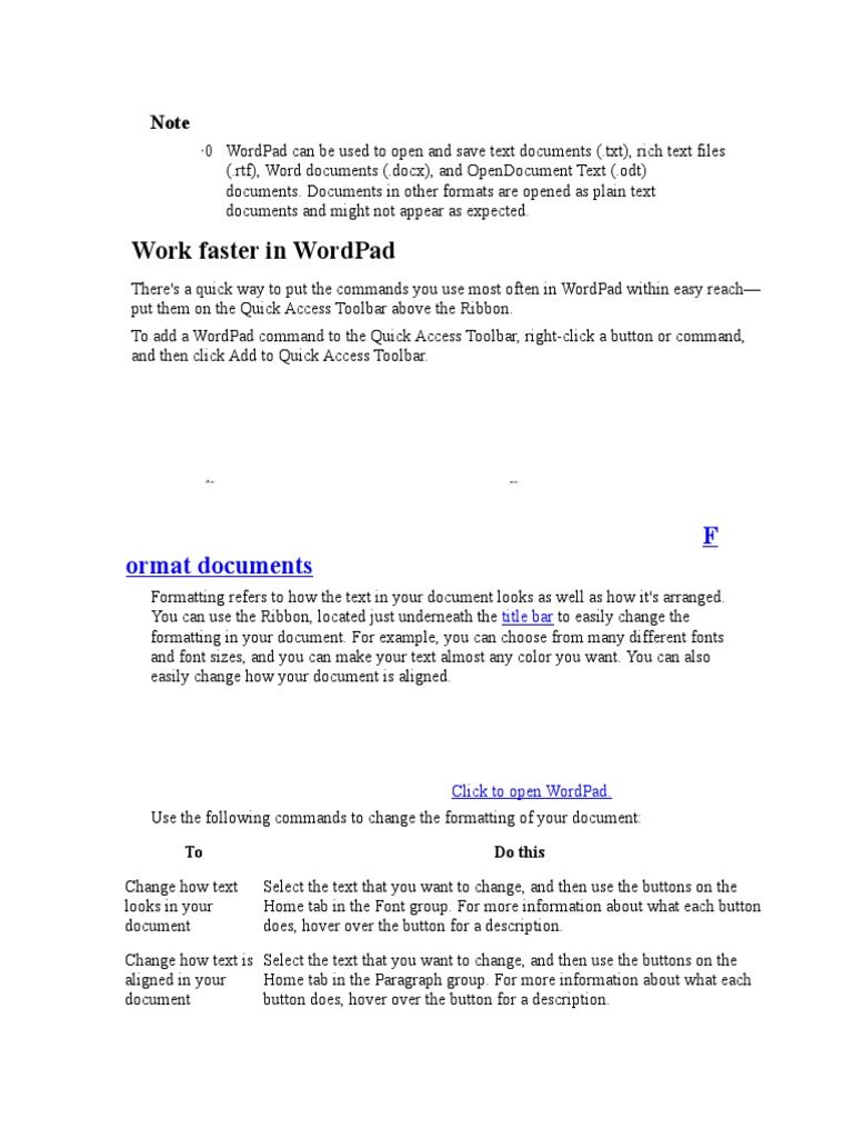 Work Faster in Wordpad: F Ormat Documents | PDF