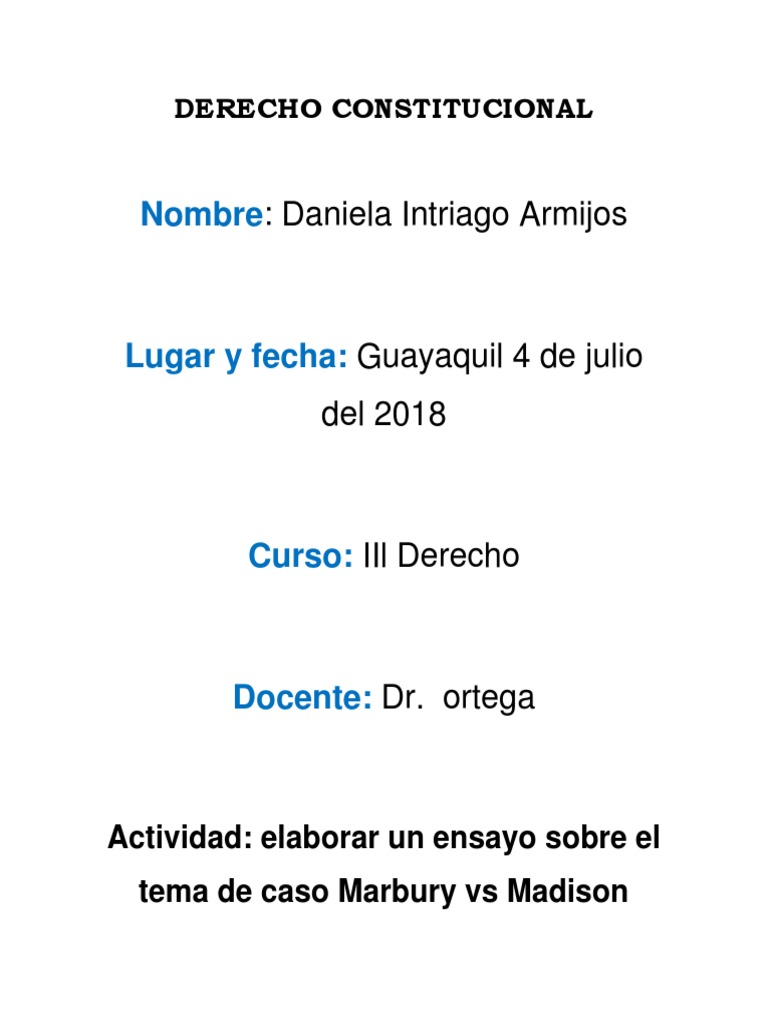 Análisis del caso Marbury vs Madison | PDF | John Marshall | Tribunal ...