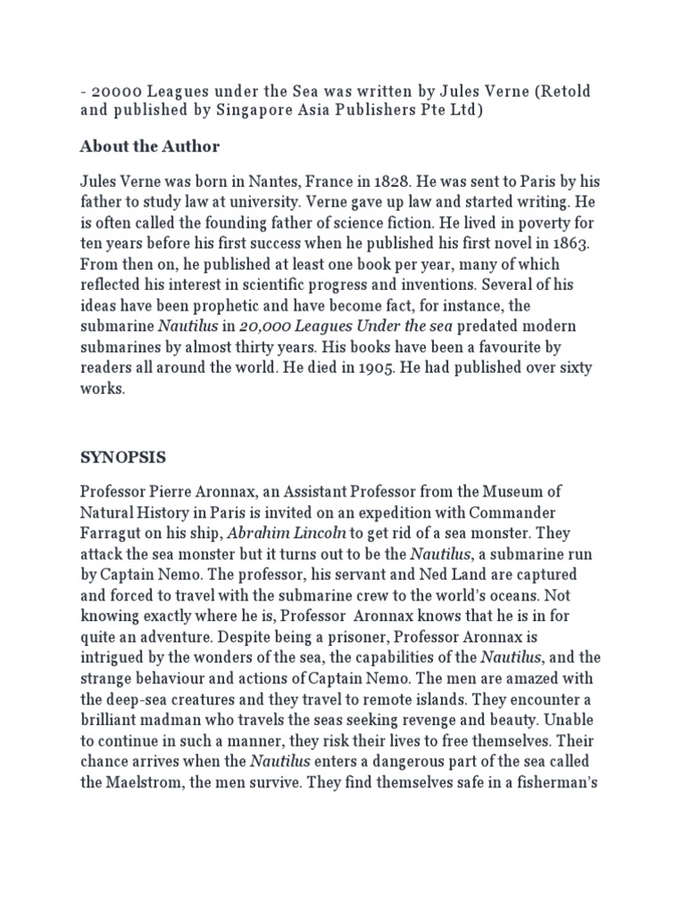Leagues Under The Sea Was Written Jules Verne Pdf Twenty Thousand Leagues Under The Sea Nautilus Verne