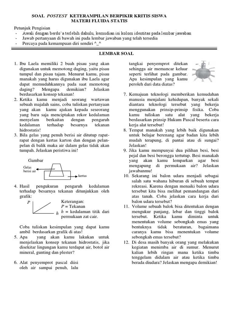 Soal Pretest Keterampilan Berpikir Kritis Siswa
