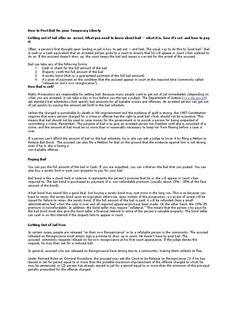 How To Post Bail For Your Temporary Liberty PDF Bail Arrest