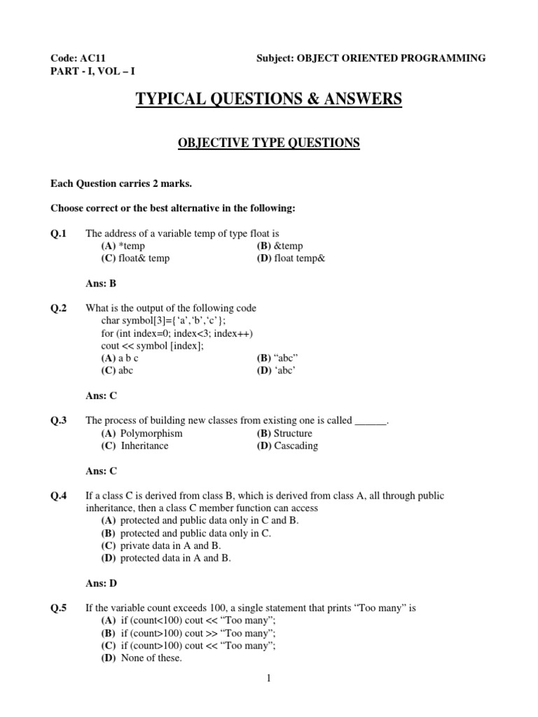 Object Oriented Programming Question | PDF | C (Programming Language ...