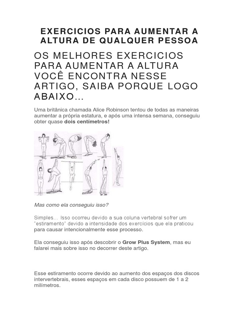 Exercícios para Aumentar a Altura | PDF | Coluna vertebral | Bem-estar