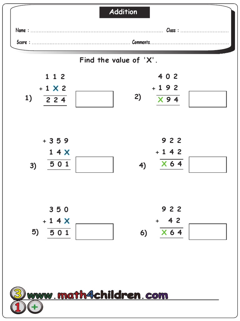 Solve for X in Addition Problems | PDF | Computing And Information ...