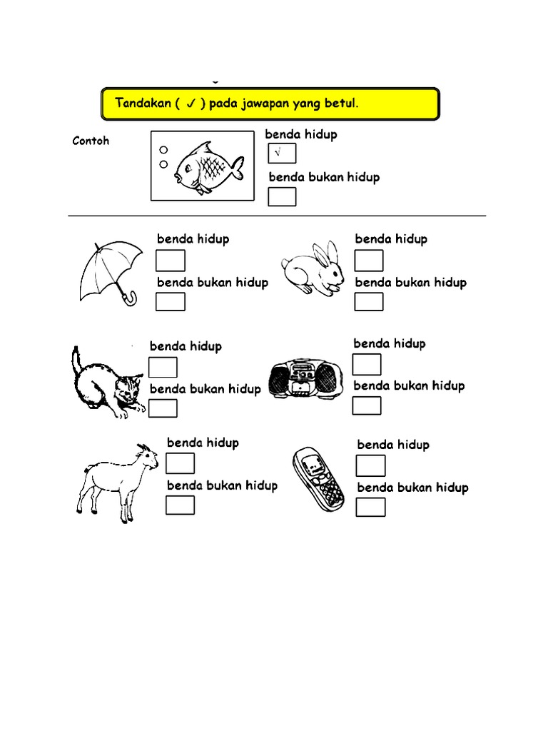 Latihan Benda Hidup Dan Benda Bukan Hidup 1 Pdf