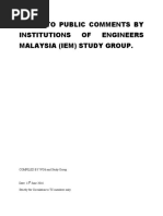 Reply To Public Comments by Institutions OF Engineers Malaysia (Iem) Study Group