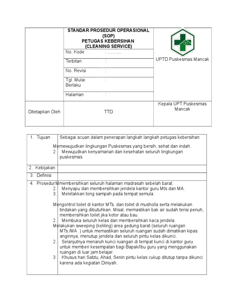 305968830 SOP Petugas Kebersihan Cleaning Service