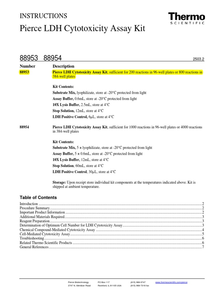 Pierce LDH Cytotoxicity Assay Kit PDF Cytotoxicity Lactate Dehydrogenase