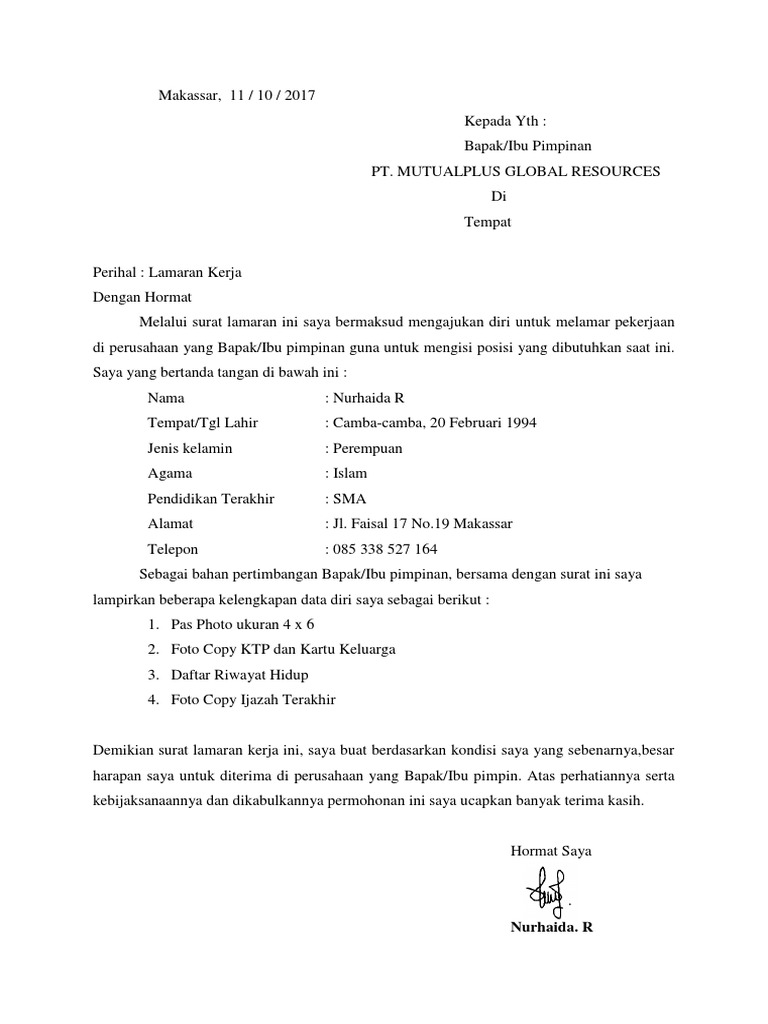 Download 78+ Contoh Surat Surat Lamaran Kerja Aida Terbaik Dan Terbaru