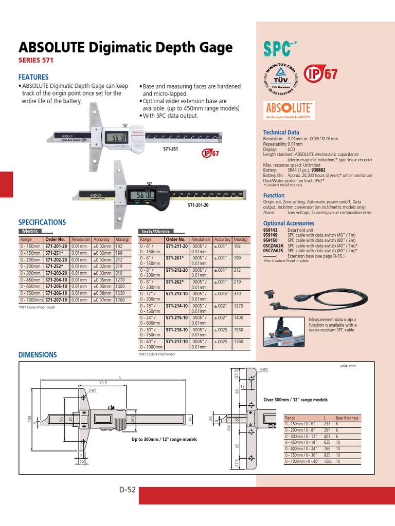 ABSOLUTE Digimatic Depth Gage PDF Electrical Engineering