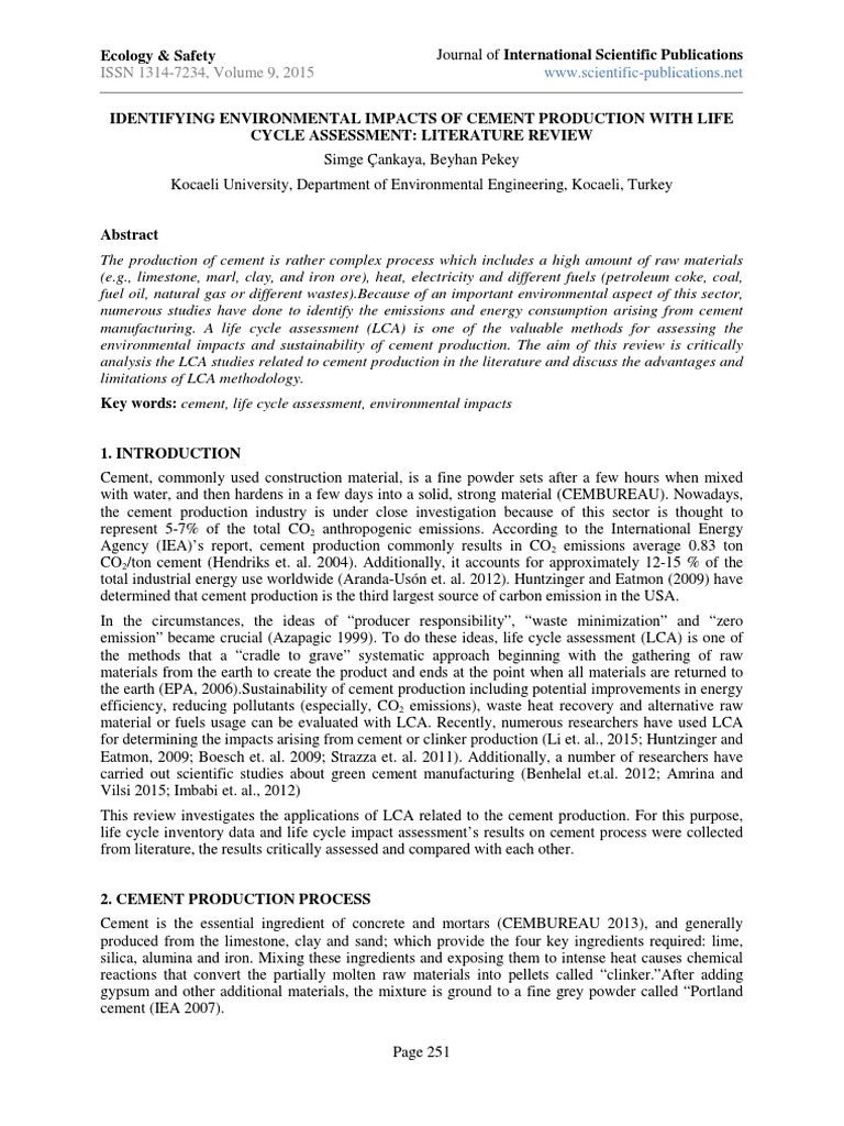 Identifying Environmental Impacts of Cement Production With Life Cycle ...