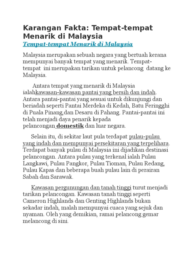 Karangan Fakta Tempat Menarik Di Malaysia