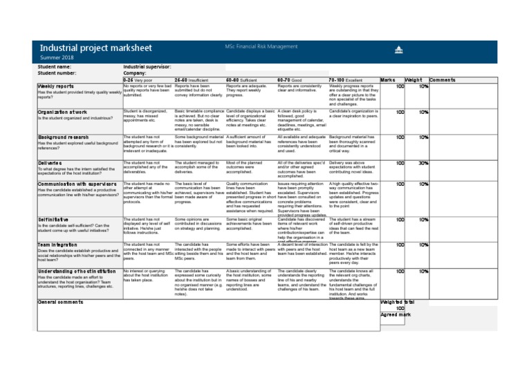 Project Marksheet FRM 2018 | PDF | Communication | Cognitive Science