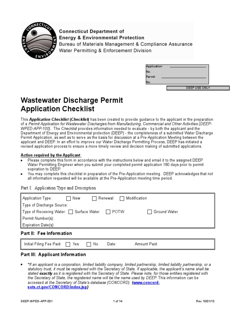 Wastewater Discharge Permit Checklist | PDF | Sewage Treatment | Clean ...