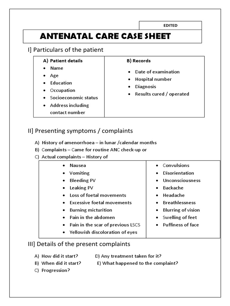 Anc Case Sheet | PDF | Uterus | Pregnancy