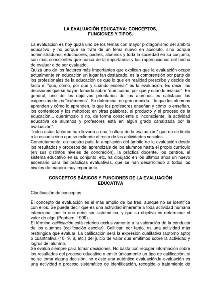 Conceptos y Tipos de Evaluación Educativa | PDF | Evaluación | Cambio
