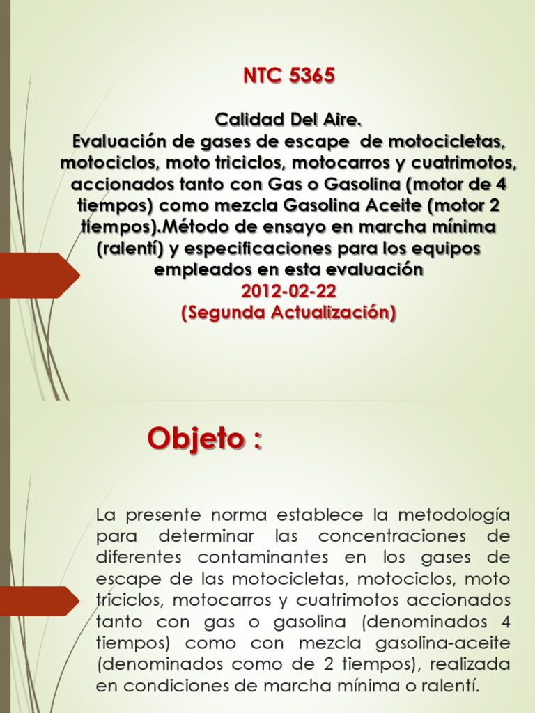 NTC 5365: Evaluación de Emisiones en Motos | PDF | Contaminación ...
