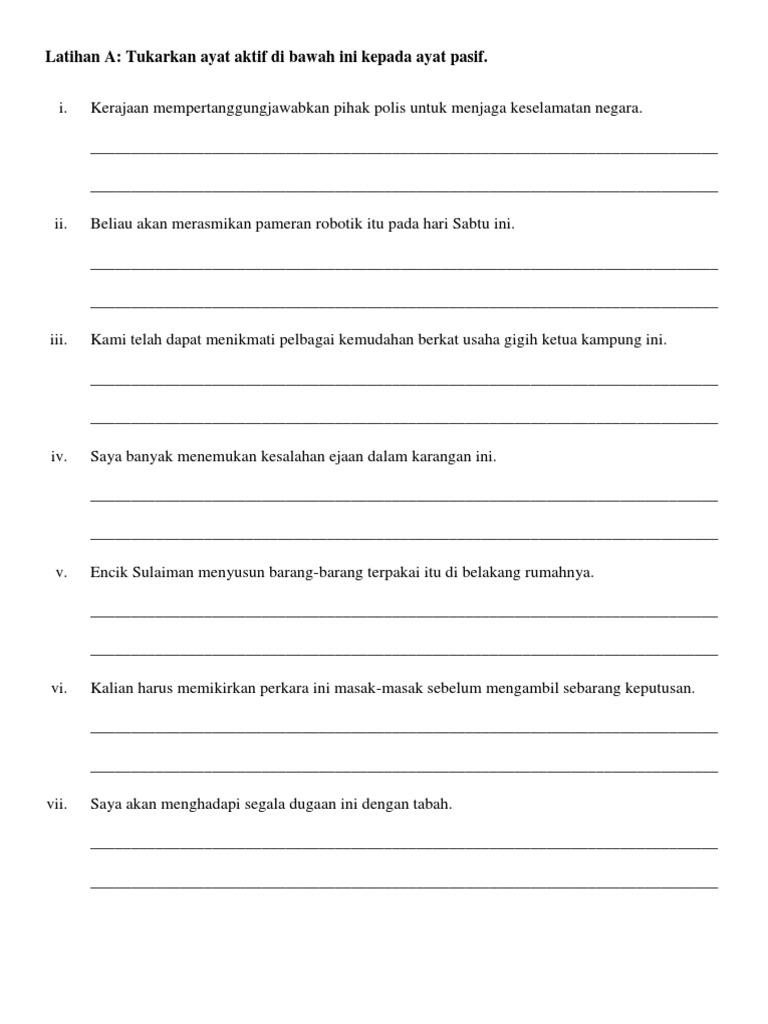 Latihan Ayat Aktif Pasif Dan Songsang Pdf