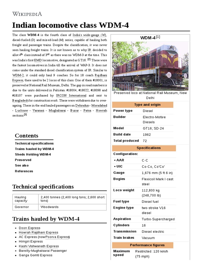 Indian Class WDM4 PDF Rail Transport Vehicles
