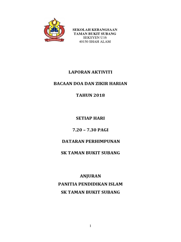 Laporan Berzikir Dan Bacaan Doa Pdf