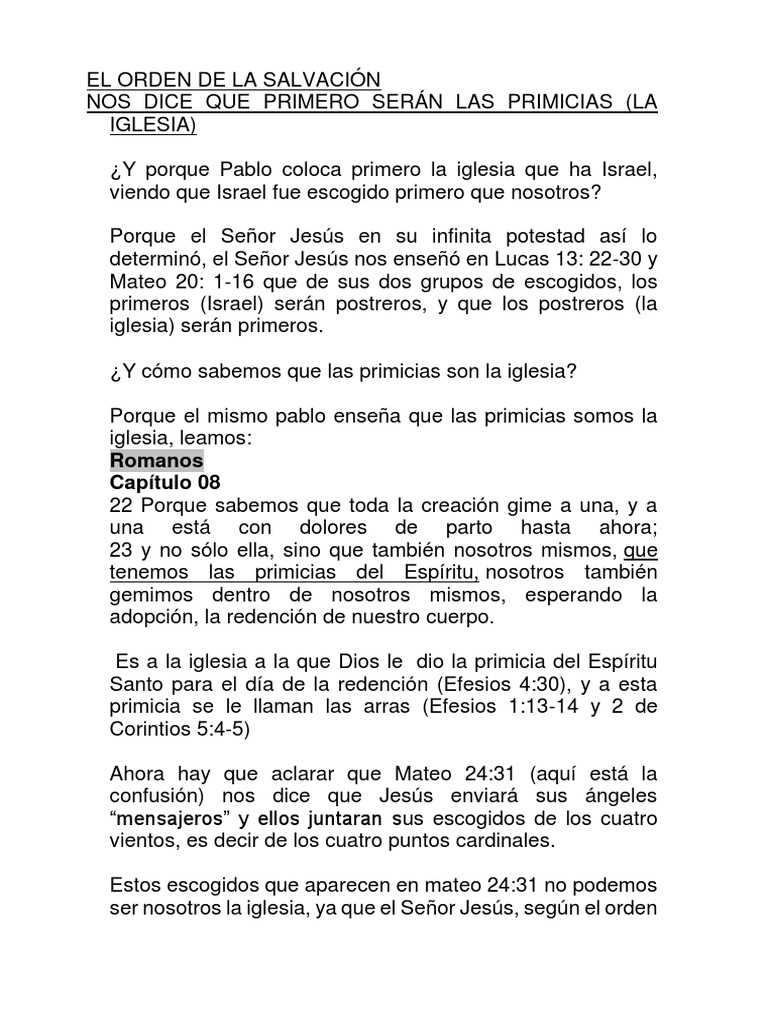 El Orden De La Salvacion Primero La Iglesia Pdf Gran Tribulacion Cristo Titulo