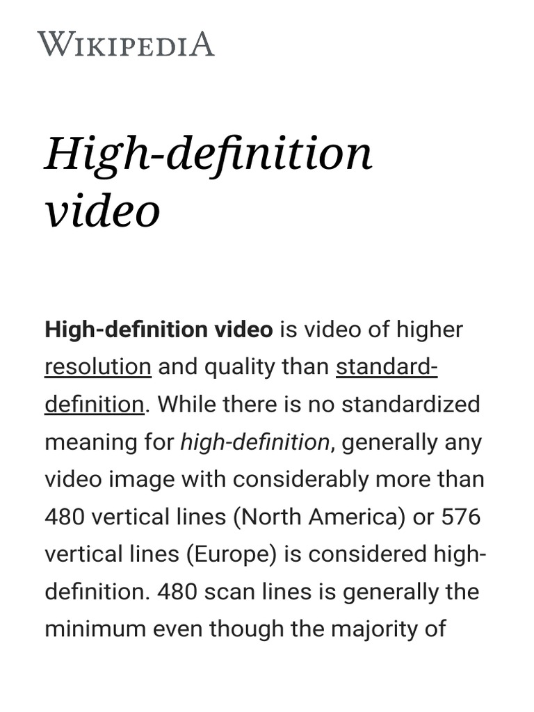 HighDefinition Video Wikipedia PDF High Definition Television
