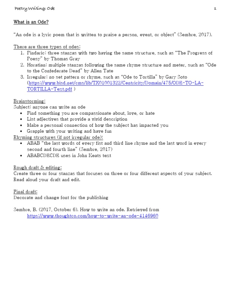 Poetry Writing Ode  PDF  Poetry  Linguistic Typology