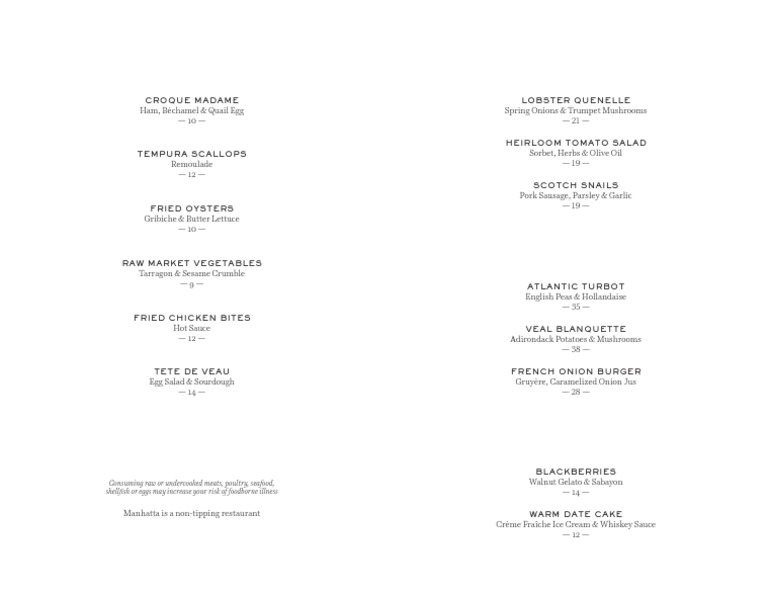 Manhatta Bar Menu | PDF