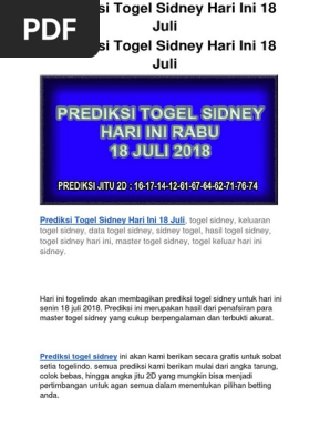 Prediksi Togel Sidney Hari Ini 18 Juli