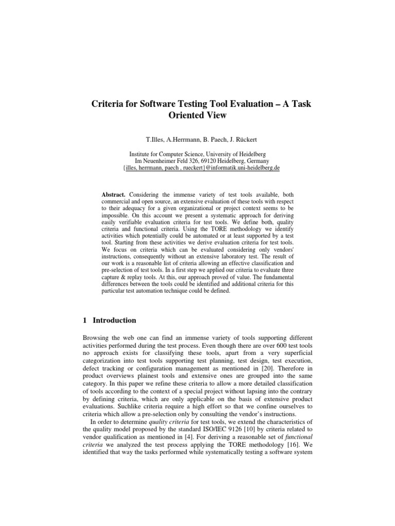 Test Tool Evaluation Criteria Overview | PDF | Specification (Technical ...