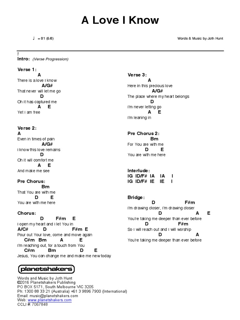 A Love I Know Chart Lyrics Pdf Song Forms Songs