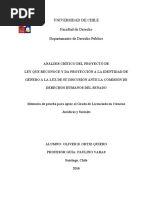Análisis Crítico Del Proyecto de Ley Que Reconoce y Da Protección a La Identidad de Género