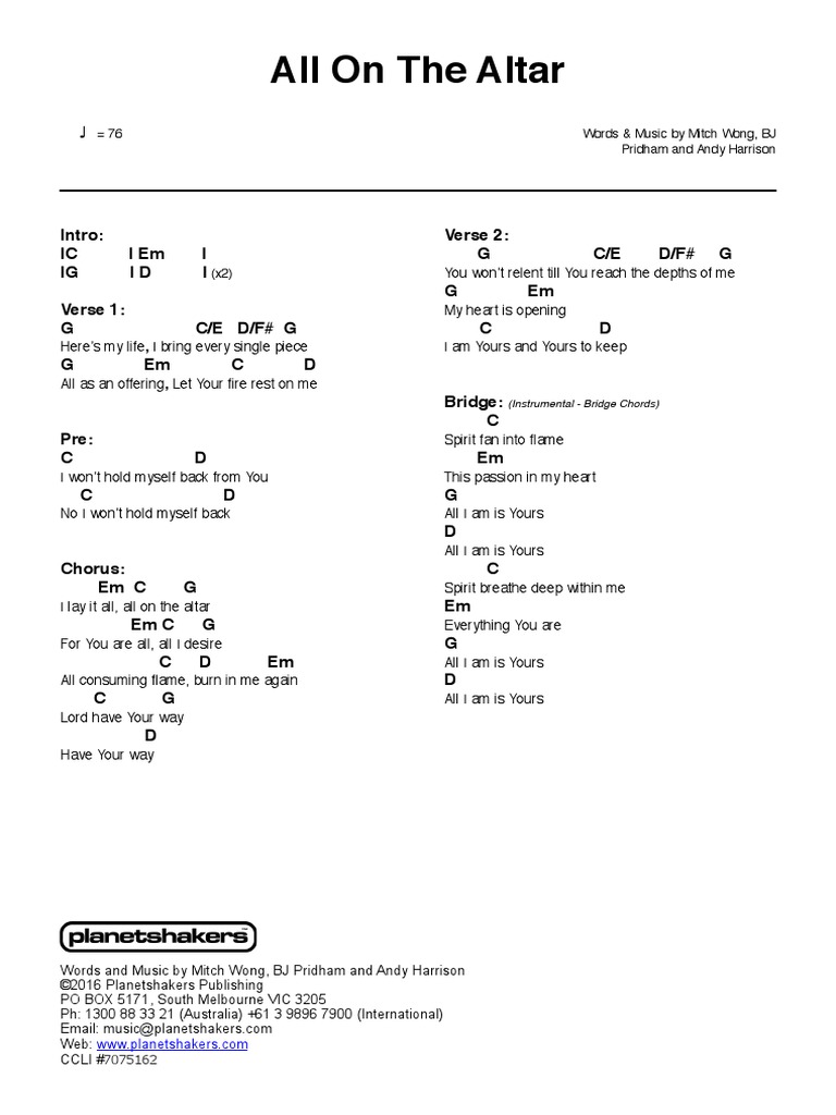 All On The Altar Chart Lyrics Final | PDF | Song Structure | British ...