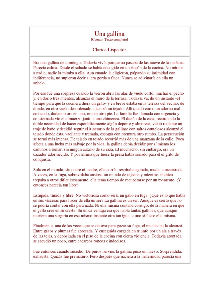 Una Gallina. Clarice Lispector. | PDF | Pollo