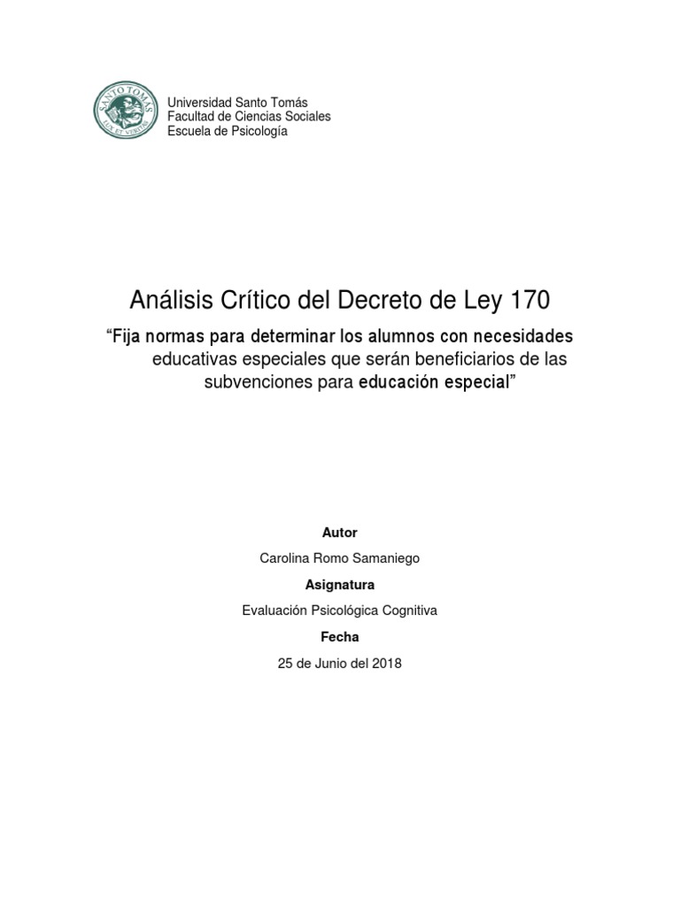 Análisis Crítico del Decreto 170 | PDF | Evaluación | Educación especial