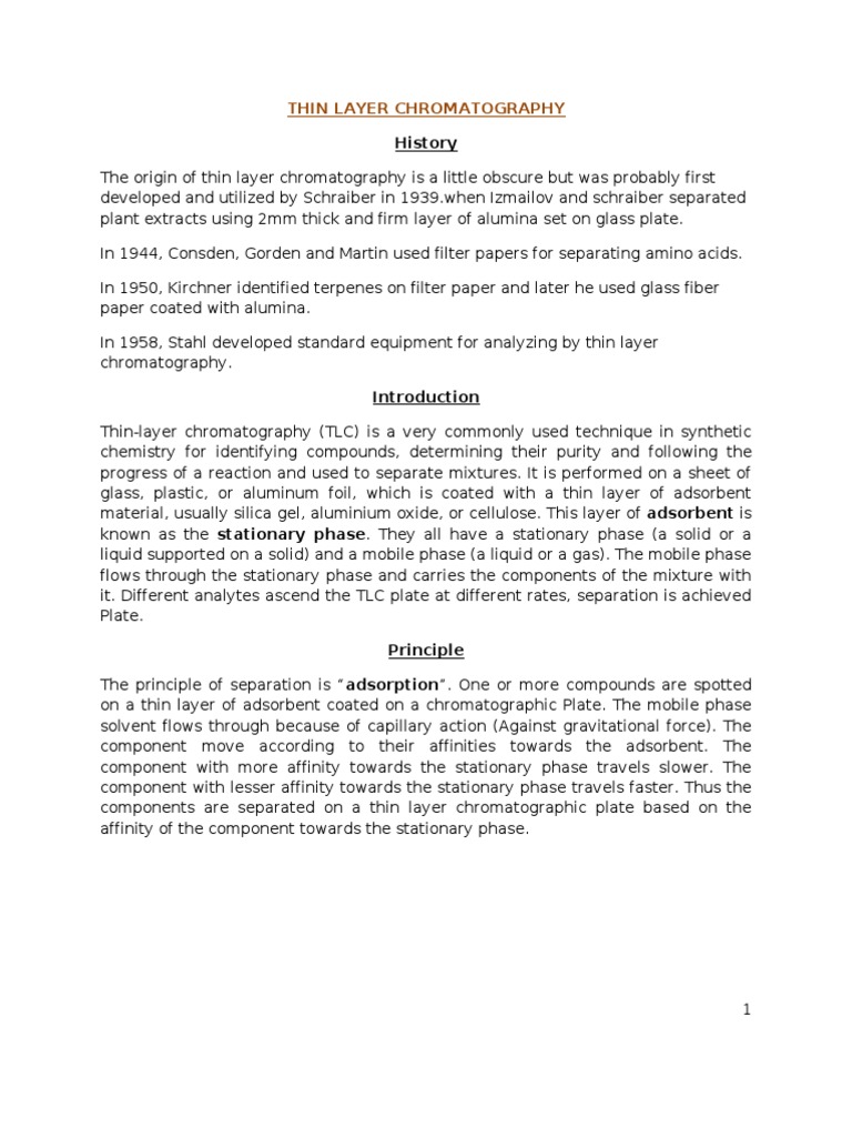 Thin Layer Chromatography History PDF Thin Layer Chromatography