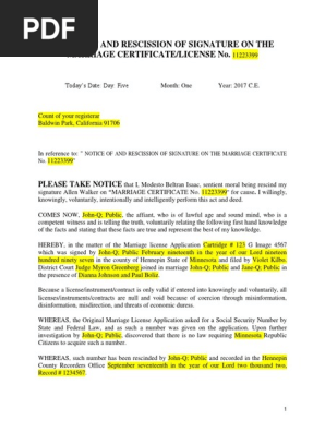 Rescission Marriage License