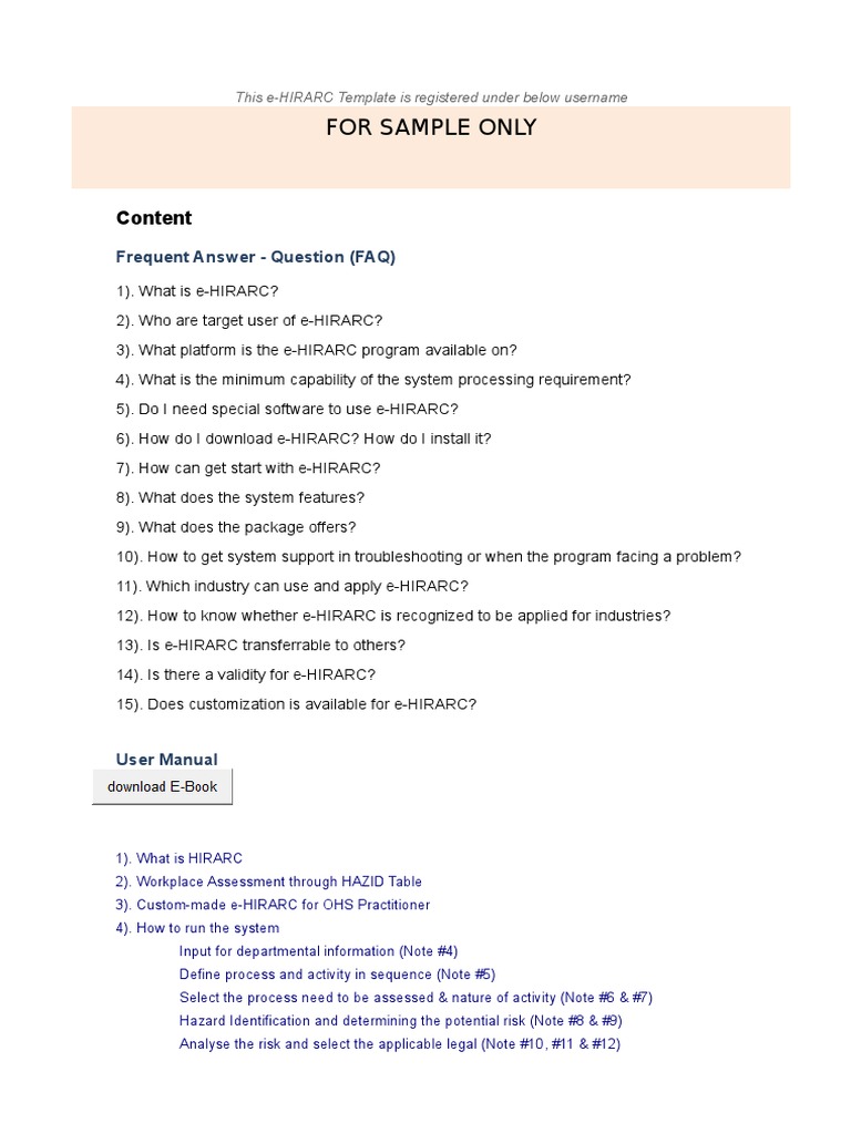 e-HIRARC Template User Guide | PDF | Hazards | Personal Protective ...