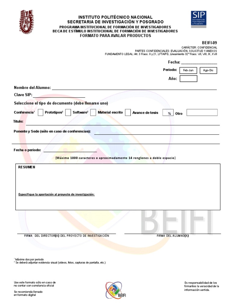 Formato BEIFI para Evaluación Académica | PDF