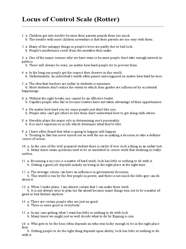 Locus of Control Scale | Luck | Behavior