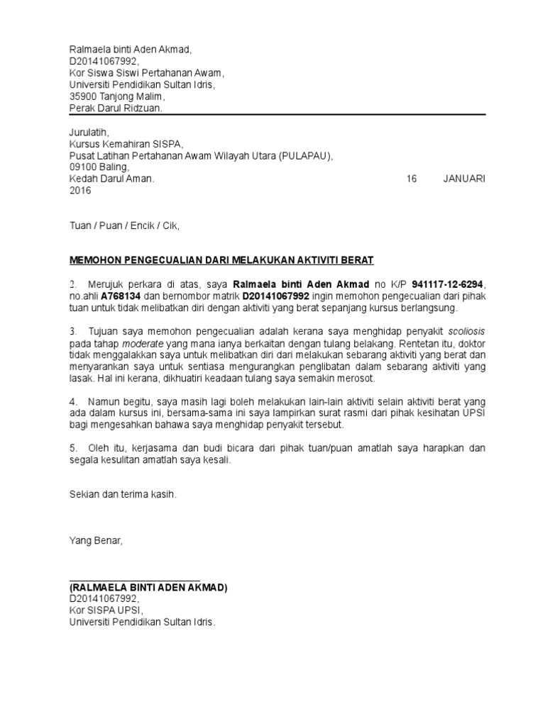 Surat Contoh Pengecualian Pdf